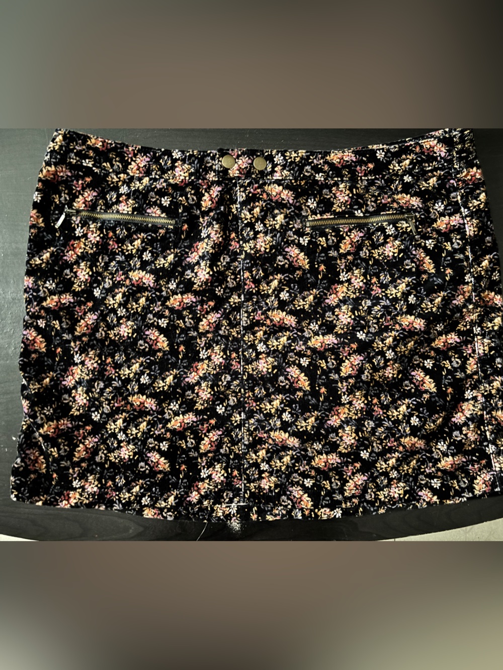 Mossimo Supply Co. Black Velvet Mini Skirt with Pink & Gold Floral Print